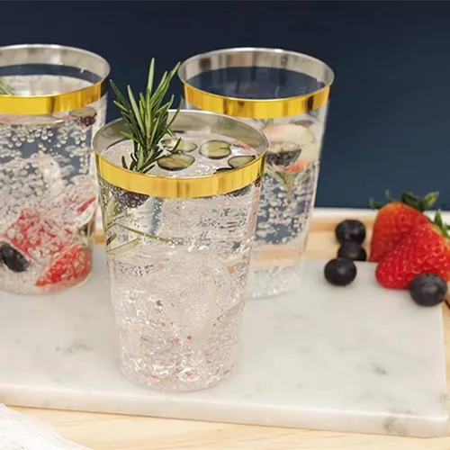 Miniatura 4 de Tebery Paquete de 100 vasos de plástico transparente para fiestas, vasos desechables de plástico de 16 onzas, elegantes vasos de fiesta, vasos