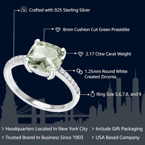 Miniatura 52 de Gem Stone King Anillo de compromiso de plata de ley 925 con piedra preciosa de corte cojín de 0.315 in Anillo de compromiso de aniversario de boda