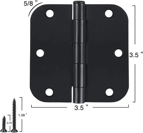 Miniatura 4 de Bisagras redondeadas para puerta de 3-1/2 x 3.5 pulgadas, radio 5/8, negro mate de 3.5 pulgadas, paquete de 18 unidades, sin chirridos, bisagras