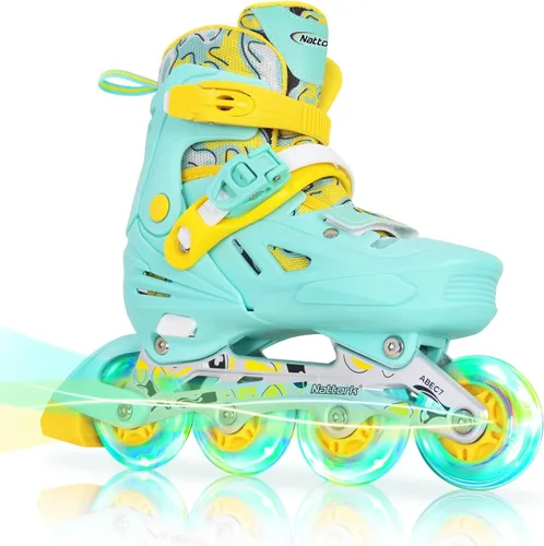 Patines en línea Nattork para niñas y niños, patines ajustables con ruedas iluminadas en 4 tallas, patines iluminados para principiantes para niños