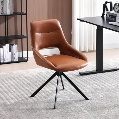 Juego de 1 silla de escritorio moderna de mediados de siglo, sin ruedas, silla de comedor giratoria de piel sintética con patas de metal, silla