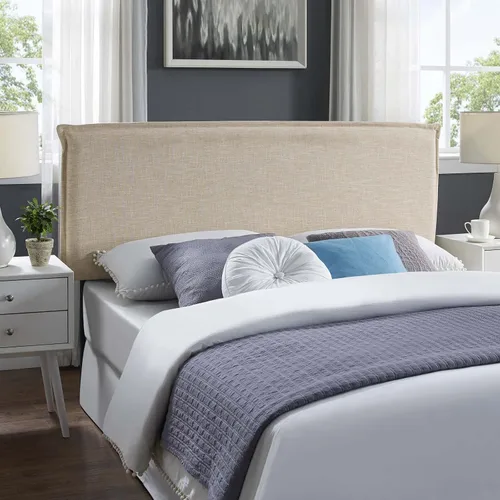 Modway Camille - Cabecera tapizada en tela de lino, color beige con ribete francés