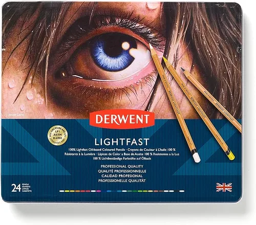Miniatura 2 de Derwent Lápices de colores resistentes a la luz 24 lápices en caja metálica, juego de 24, núcleo de 4mm de ancho, 100% resistente a la luz, a base