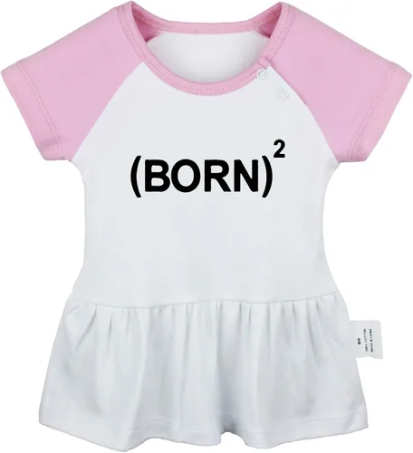 Miniatura 5 de iDzn Pack of 2, Lucky Charm & Born Again 2 Funny Print Dresses, Newborn Infant Baby Girls Princess Dress, Cute Ruffle