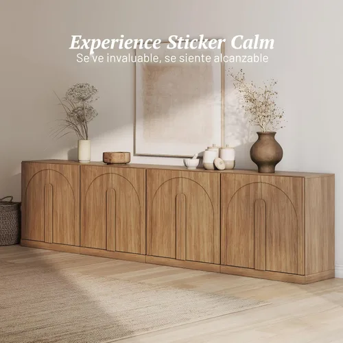 Miniatura 3 de BELLEZE Juego de soporte modular de TV de 4 piezas, centro de entretenimiento moderno con asas anchas de madera, aparadores con estantes ajustables