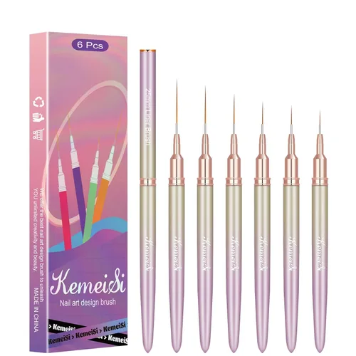 KEMEISI 6 pinceles para arte de uñas, pincel de rayas para pintura de esmalte de gel, pincel de detalle fino, diseño de arte de dibujo fino, tamaño