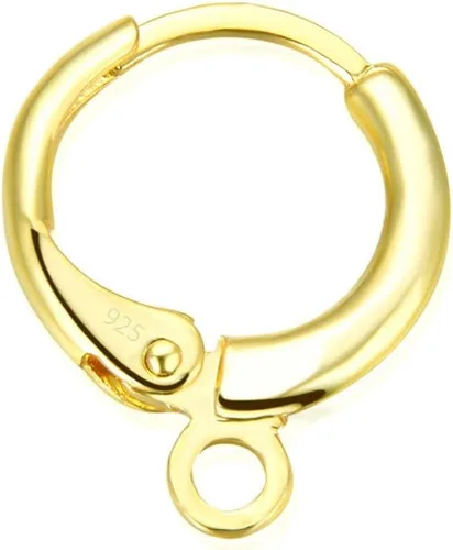 Adabele SS88-2 - 4 ganchos redondos chapados en oro amarillo real para aretes de plata de ley con cierre de palanca de 0.472 in (0.47 pulgadas),