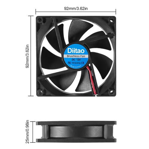 Miniatura 6 de Ventilador de computadora 9225 de 12 V, 3.622 x 3.622 x 0.984 in, sin escobillas, ventilador de flujo de aire grande para enfriar, carcasa