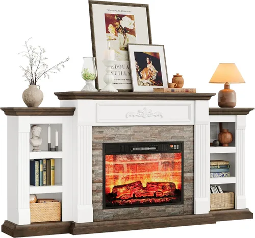 Miniatura 13 de Soporte de TV con chimenea de 72 pulgadas con toma de corriente y LED, chimenea eléctrica con repisa, centro de entretenimiento con almacenamiento