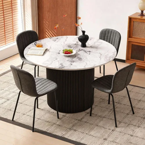 Miniatura 20 de Juego de Mesa de Comedor Redonda de 37 Pulgadas para 4, Moderno Juego de Café de Cocina de Círculo Pequeño para Apartamento, Sala de Estar, Oficina