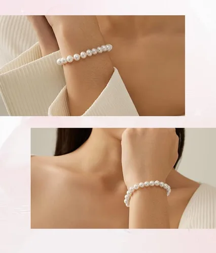Miniatura 3 de Cowlyn Bossimi - Pulsera de perlas, eslabones de cultura barroca, chapado en oro de 14 quilates, ajustable, a la moda, dije de San Valentín, joyería