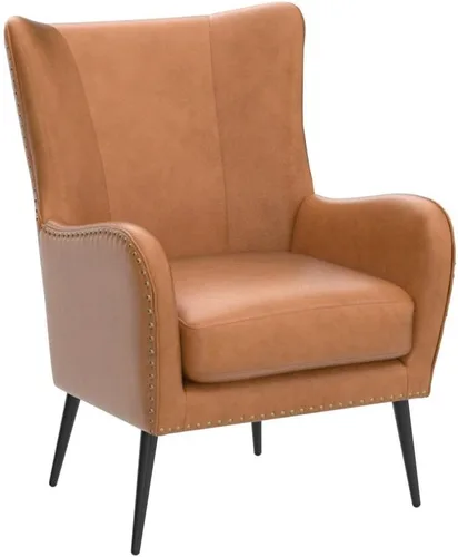 Miniatura 4 de HULALA HOME Silla decorativa de piel sintética con cojín extraíble, cómodo sillón tapizado con patas de metal negro y ribete de cabeza de clavo