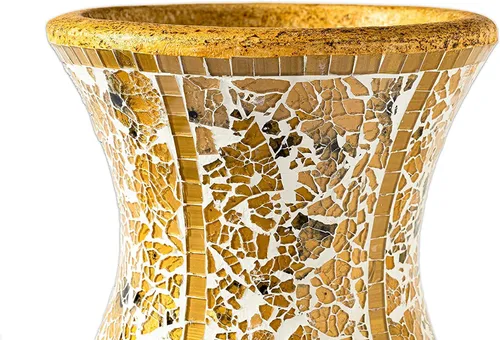 Miniatura 4 de Jarrón de mosaico de 18 pulgadas, cilindro alto hecho de terracota con piezas de mosaico de vidrio amarillo tostado, pieza decorativa hecha a mano