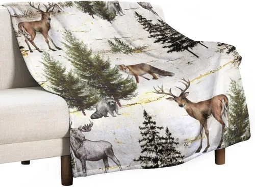 Miniatura 51 de Mantas de franela retro con alces y ciervos, estilo vintage de cabaña campestre rústica de montaña y granja, manta de cama para sofá, silla y cama