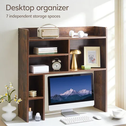 Miniatura 3 de TUKAILAi Organizador de estantería de escritorio, gabinete de almacenamiento de encimera con 7 estantes para escritorio, escritorio de dormitorio