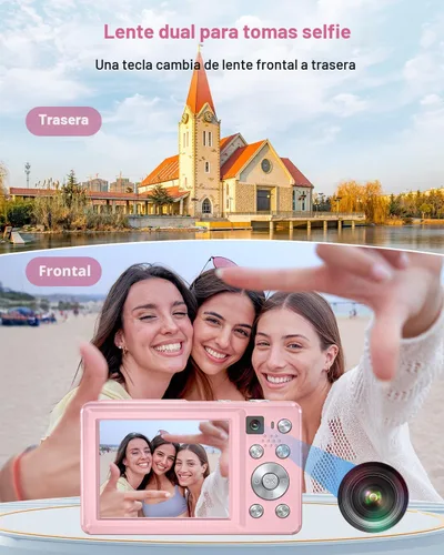 Miniatura 3 de Cámara digital, cámaras 4K 64MP para fotografía, pequeña cámara digital compacta de apuntar y disparar con enfoque automático, cámara dual, flash