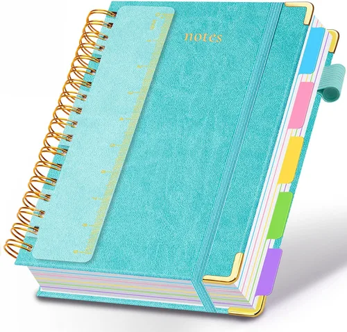 Miniatura 30 de Cuaderno de espiral con tapa dura, de 8 x 10 pulgadas, separadores y divisores extraíbles, 300 páginas, 5 asignaturas, a rayas, de piel sintética
