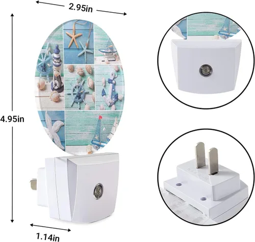 Miniatura 7 de EKOBLA Luz nocturna enchufable de estrellas de mar y conchas marinas, luz nocturna LED de playa con sensor automático del atardecer al amanecer
