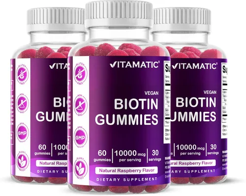 Miniatura 10 de Vitamatic Gomitas de Biotina 10,000 mcg para Cabello, Piel y Uñas Más Fuertes - 60 Gomitas Veganas - También Llamada Vitamina B7 (6 Frascos)