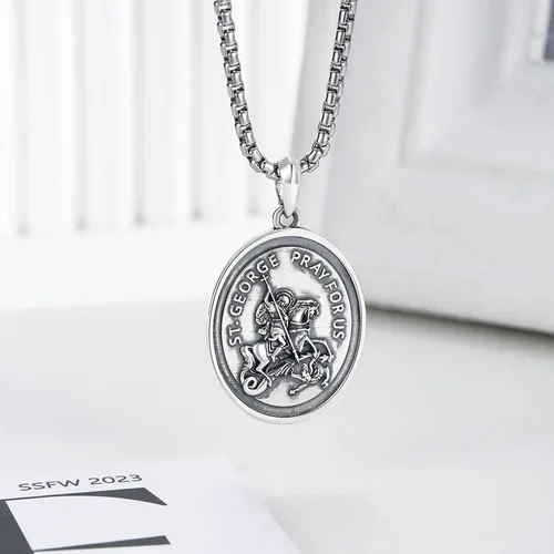 Miniatura 59 de Collar de plata de ley 925 con medalla de San Patrón, colgante de protección católica, amuleto, joyería religiosa para hombres y mujeres