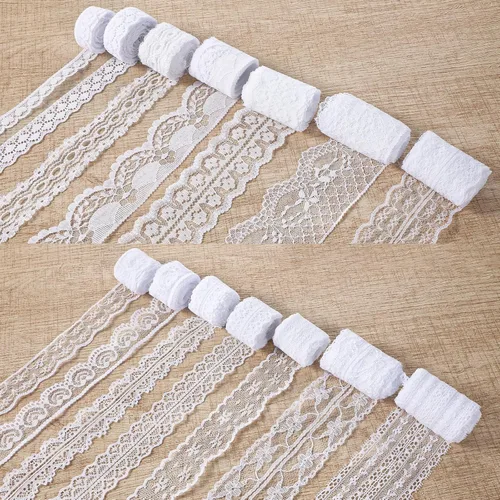 14 rollos de cinta de encaje blanco de 46 yardas de 0.5 a 2.3 pulgadas, ribete de ganchillo de algodón vintage con borde festoneado, cordones de
