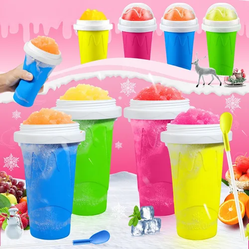 Miniatura 6 de Paquete de 2 vasos mágicos para hacer granizados congelados, vasos portátiles para hacer batidos de jugo, yogur, helado, reutilizable, para Azul+Rosa