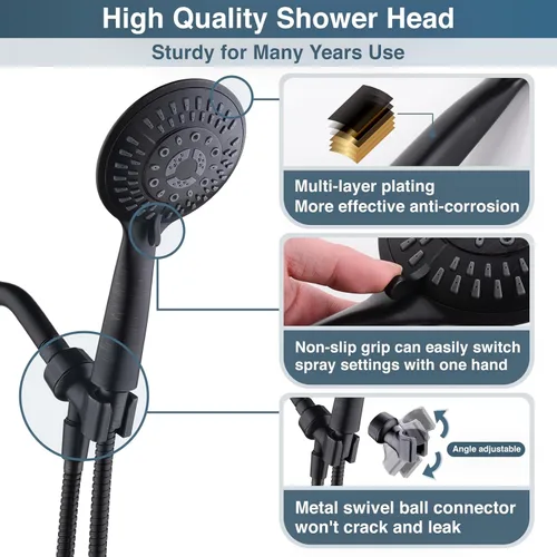 Miniatura 5 de BRIGHT SHOWERS Sistema de ducha con cabezal de mano, 9 configuraciones de rociado, alta presión, acabado bronce aceitado, con manguera de acero