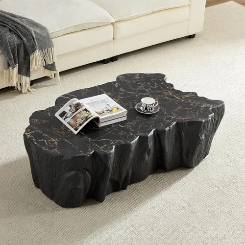 Miniatura 31 de Ø35.43'' Mesa de café redonda para sala de estar, moderna mesa de café en forma de tambor, material de fibra de vidrio, sin ensamblaje, beige