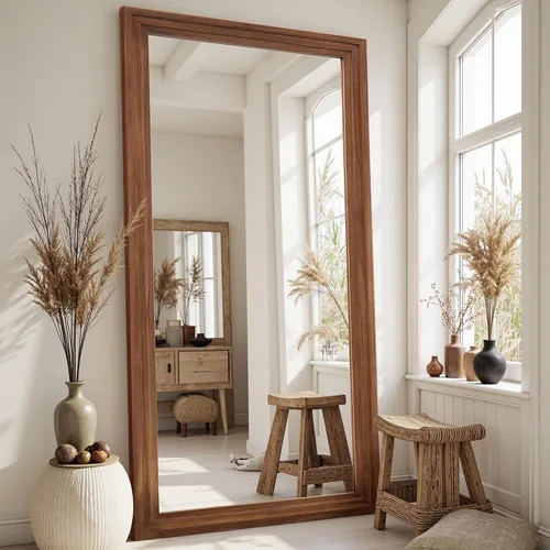 Miniatura 19 de Espejo de longitud completa, espejo de madera de 71 x 32 pulgadas, espejo de piso de madera con soporte, espejos de pie de gran tamaño, espejos