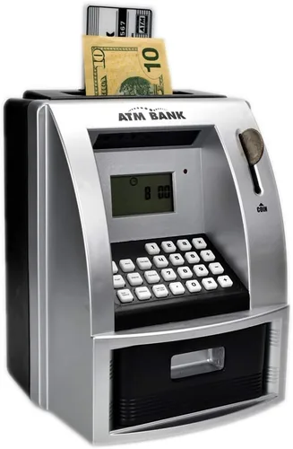 Miniatura 6 de Caja de ahorros de cajero automático para dinero real, alcancía electrónica para enseñar ahorros, juguete clásico de conteo, banco de dinero