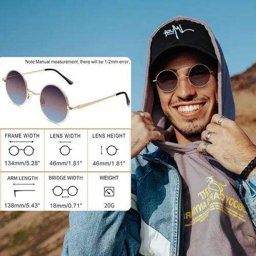 Miniatura 5 de Gafas de sol Joopin polarizadas, estilo Lennon, redondas, gafas de sol estilo hippy redondas para mujer y hombre