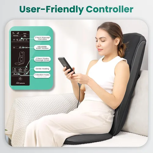 Miniatura 5 de Snailax Masajeador Shiatsu de espalda y cuello 2026 con calor, almohadilla para silla de masaje de amasamiento profundo, intensidad ajustable, cojín