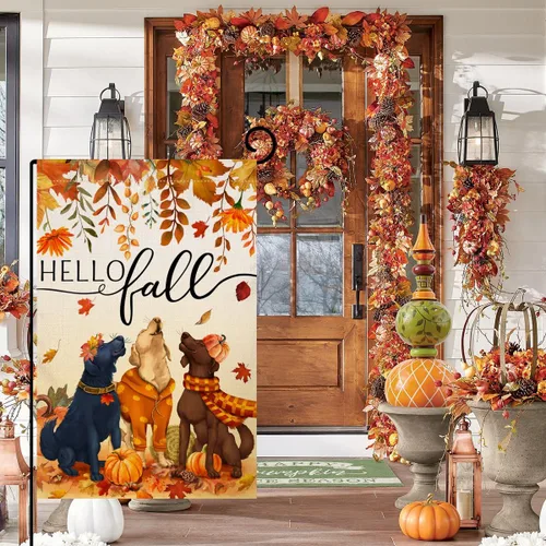 Miniatura 3 de BLKWHT Bandera de jardín de perros de otoño de 12 x 18 pulgadas, vertical, de doble cara, hojas de otoño, Acción de Gracias, vacaciones, Naranja