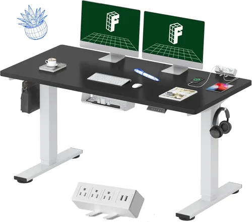 Miniatura 48 de FLEXISPOT EN2 Escritorio de pie de una pieza completa con regleta de alimentación de abrazadera, escritorio eléctrico de altura ajustable de 40 x 24