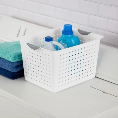 Miniatura 4 de Sterilite Paquete de 6 cestas ultra profundas, organizador de almacenamiento de plástico con parte superior abierta, color blanco, cestas clásicas