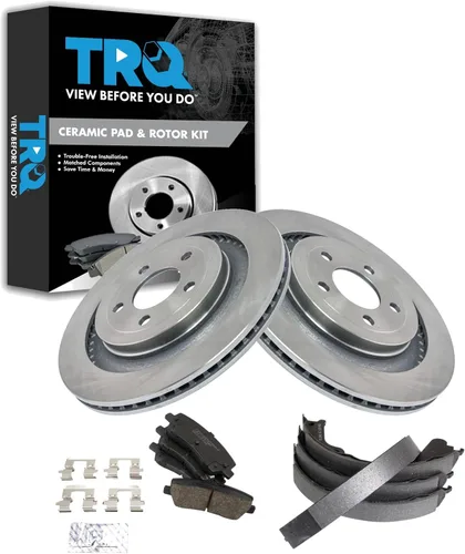Miniatura 132 de TRQ Kit de pastillas de freno y rotor Posi trasero premium con zapatas de estacionamiento para camión GM SUV