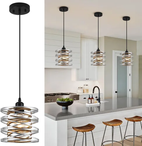 Miniatura 13 de Lámpara colgante, isla de cocina, lámparas colgantes de madera, granja, metal, iluminación colgante para comedor, dormitorio, bar, oficina, negro 1