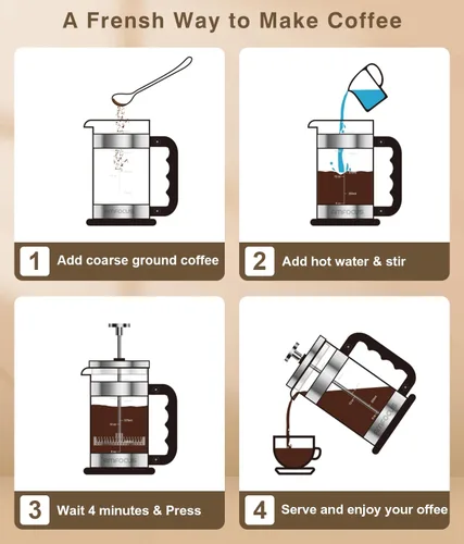 Miniatura 4 de Cafetera de prensa francesa, prensa de café clásica de 34 onzas, resistente al calor, cafetera de vidrio de borosilicato con filtros de desmontaje