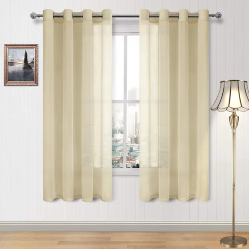 Miniatura 101 de DWCN Cortinas traslúcidas color verde frijol para sala de estar y dormitorio - Cortinas voile con aspecto de lino sintético con ojales en la parte
