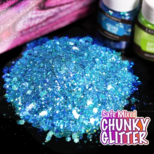 Miniatura 2 de LEOBRO Purpurina gruesa holográfica, 15 colores para resina, cuerpo de uñas, joyería y manualidades, con 5 cucharas mezcladoras