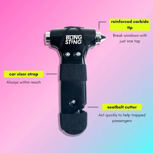 Miniatura 3 de BLINGSTING Martillo de seguridad – Herramienta de escape automotriz de emergencia con rompeventanas, cortador de cinturón de seguridad y correa