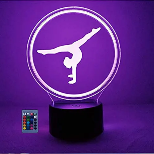 3D Artística Gimnasia Luz Nocturna USB Alimentado Interruptor Táctil Control Remoto Decoración LED Ilusión Óptica Lámpara 3D 7/16 Colores Cambiantes