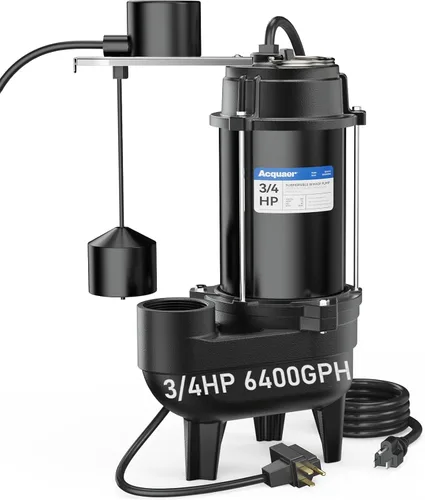 Miniatura 8 de Acquaer 3/4HP Bomba sumergible de efluentes de aguas residuales, hierro fundido, interruptor de flotador automático amarrado de 115V 6400 GPH, bomba