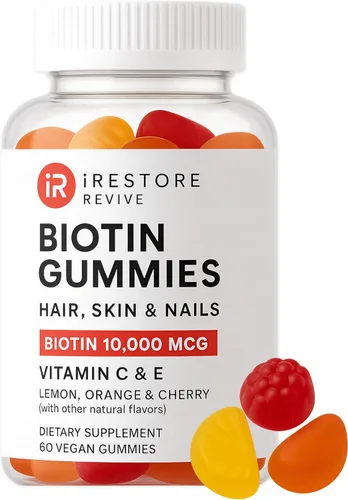 iRestore Vitaminas para el cabello, gomitas veganas de biotina para la piel del cabello y las uñas, gomitas para el cabello, gomitas de biotina para