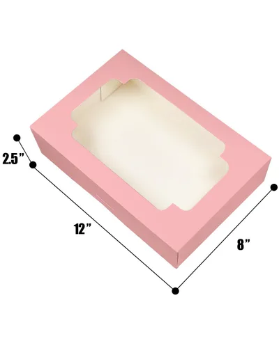 Miniatura 7 de qiqee Caja de galletas rosa autodesplegable con ventana 12x8x2.5 pulgadas 18 paquetes Dos usos Plegable en un segundo Caja de pastelería galletas