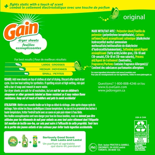 Miniatura 9 de Gain Hojas de secadora Plus Wrinkle Release, aroma original, 120 unidades, combate la estática con un toque de aroma, sábanas de lavandería