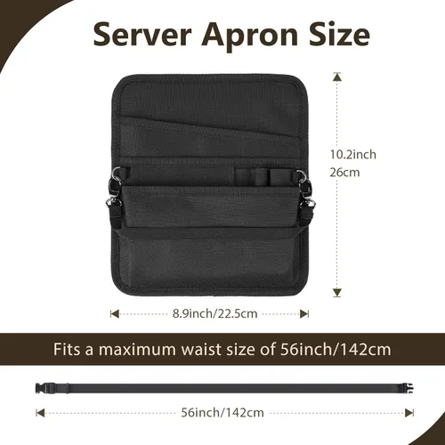 Miniatura 2 de Likesing Delantal de servidor, delantal de servicio con bolsillos para camarera, bolsa de herramientas de cintura para camarero con cinturón