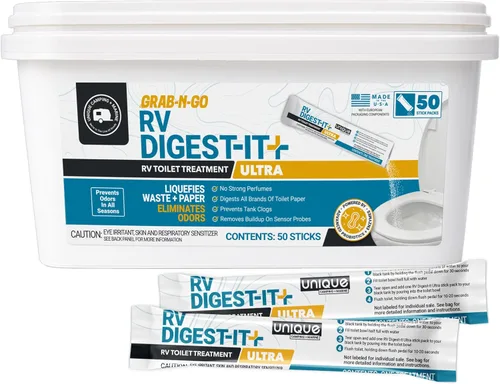 Miniatura 11 de Unique RV Digest-It+ Cápsula de Tratamiento para Inodoro de Autocaravana Extra Fuerte - Licúa los Desechos y Todas las Marcas de Papel Higiénico