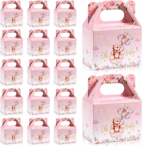 Spakon 36 cajas de oso para baby shower, cajas de regalo, lindas decoraciones de papel de dulces de galletas para baby shower, revelación de género,
