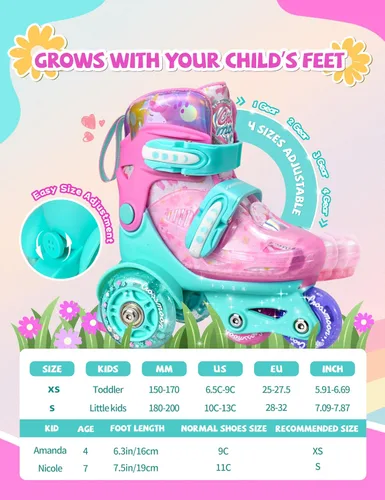 Miniatura 5 de Patines de unicornio para niños pequeños, patines de entrenamiento para niños con triple protección de seguridad, patines de 4 tamaños ajustables